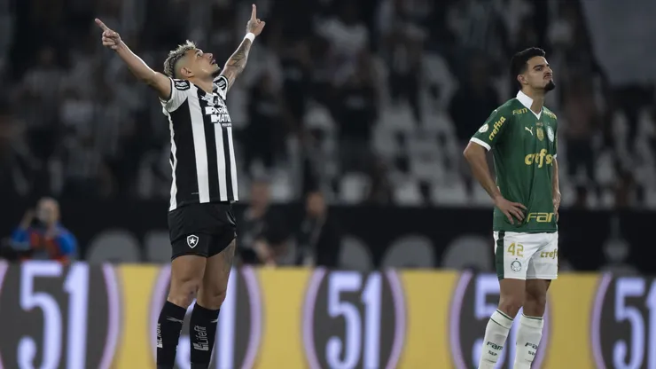 Tiquinho Soares jogador do Botafogo comemora seu gol durante partida contra o Palmeiras no estadio Engenhao pelo campeonato Brasileiro A 2024. Foto: Jorge Rodrigues/AGIF