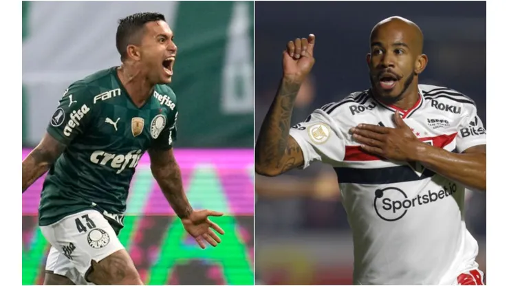 Ricardo Moreira/Getty Images; Andre Penner - Pool/Getty Images - Dudu do Palmeiras e Patrick do São Paulo