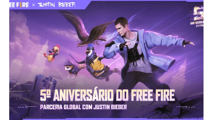 Free Fire anuncia parceria com Justin Bieber para aniversário de 5 anos do jogo