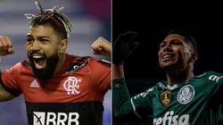 Foto: Gabriel Machado/AGIF; Juan Mabromata - Pool/Getty Images - Gabigol do Flamengo e Rony do Palmeiras