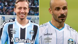 Foto: Lucas Uebel/Grêmio/Divulgação e Pedro Chaves/AGIF - Lucas Leiva e Thaciano: dupla está de volta ao Grêmio