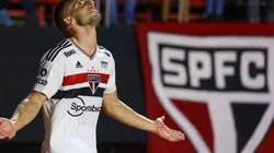Marcello Zambrana/AGIF. Jonathan Calleri celebra primeira decisão com a camisa do São Paulo.