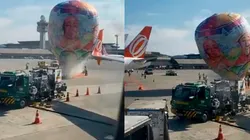 Balão com rosto de personagens famosos do SBT caiu no aeroporto de Guarulhos
