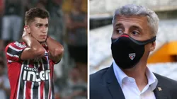 Foto: Marcello Zambrana e Fernando Moreno/AGIF - Vitor Bueno mostrou rancor de Crespo após sua saída do São Paulo
