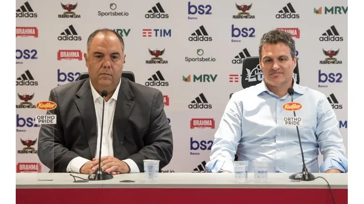 Foto: Alexandre Vidal/Flamengo/Divulgação - Braz e Spindel: direção do Fla não avançou nas tratativas por volante