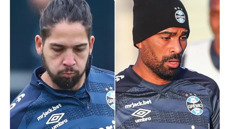 Fotos: Lucas Uebel/Grêmio/Divulgação - Benítez e Thiago Santos: podem receber chance contra o Vasco