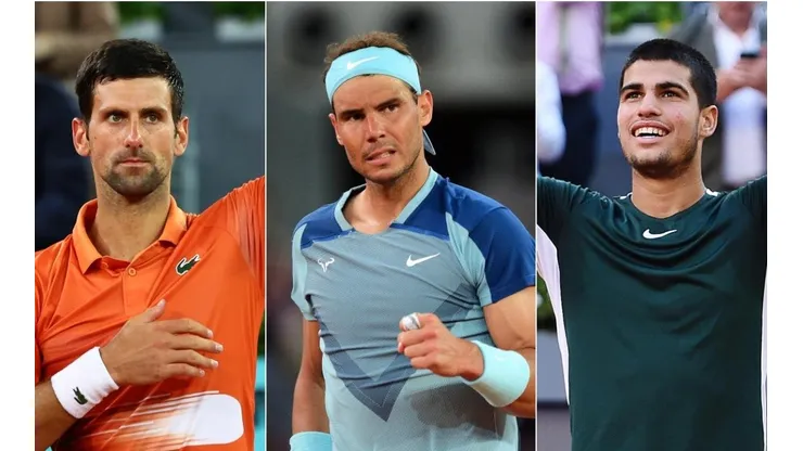 Djokovic, Nadal e Alcaraz estão na mesma chave de Roland Garros. (Foto: Getty Images)