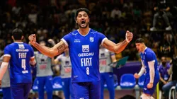 Leandro Vissotto comemora ponto do Minas na final da Superliga em Uberlândia — Foto: Eliezer Esportes/MTC
