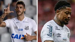 Gustavo Henrique e Marinho com a camisa do Santos (Foto: Paulo Paiva e Marcello Zambrana/AGIF)