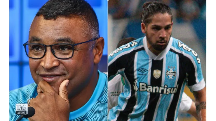 Fotos: Lucas Uebel/Grêmio/Divulgação e Maxi Franzoi/AGIF - Roger e Benítez: meia argentino está sem espaço no Tricolor