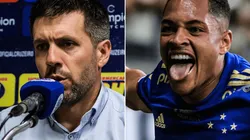 Fotos: Gustavo Aleixo/Cruzeiro/Divulgação - Pezzolano e Vitor Roque: técnico lamentou a saída do atacante