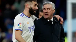 Foto: David S. Bustamante/Soccrates/Getty Images/Espanha - Benzema e Ancelotti: atacante francês vive excelente fase no Real Madrid