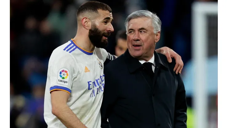Foto: David S. Bustamante/Soccrates/Getty Images/Espanha - Benzema e Ancelotti: atacante francês vive excelente fase no Real Madrid