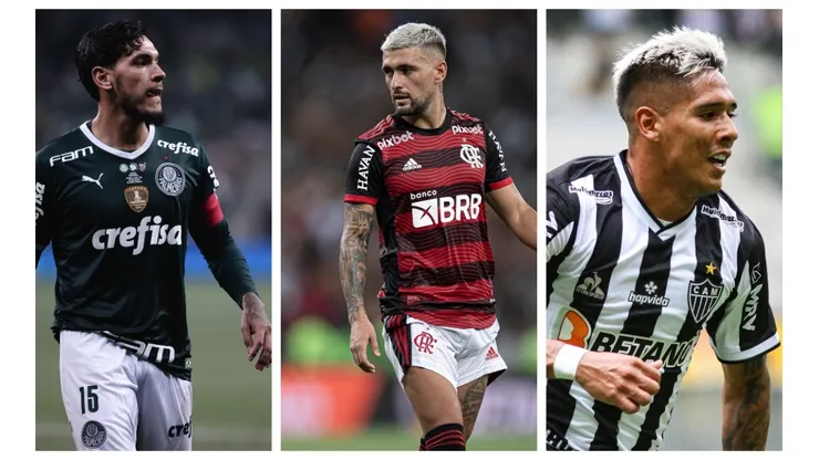 Foto: (Ettore Chiereguini/AGIF - Gustavo Gómez, zagueiro do Palmeiras; Jorge Rodrigues/AGIF - Arrascaeta, atacante do Flamengo; Fernando Moreno/AGIF - Zaracho, meia-atacante do Atlético-MG)
