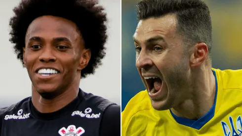 Fotos: Rodrigo Coca/Ag. Corinthians/Divulgação e Stanislav Vedmid/DeFodi Images via Getty Images/Ucrânia - Willian e Júnior Moraes: conhecidos do futebol ucraniano