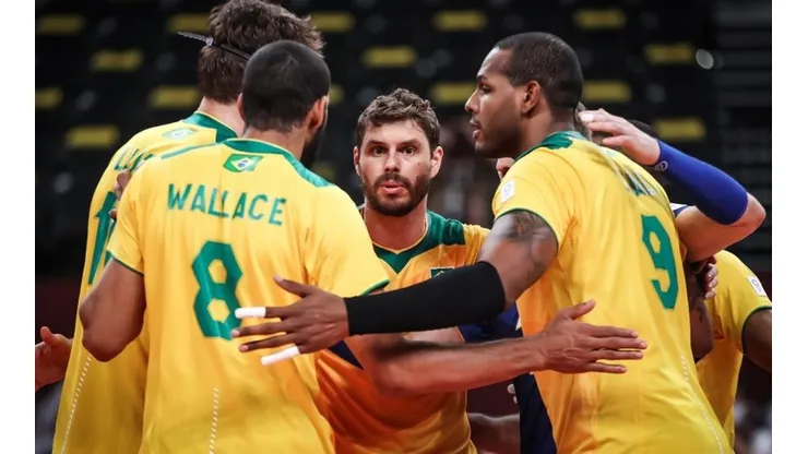 Foto Gaspar Nóbrega/COB - Jogadores da seleção masculina de vôlei