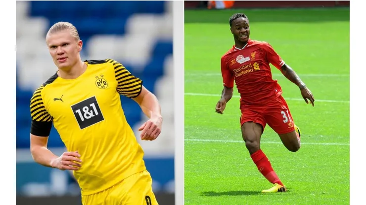 Fotos: Alexandre Simoes/Borussia Dortmund via Getty Images e Andrew Powell/Liverpool FC - Haaland e Sterling nasceram em outros países que não os que eles defendem