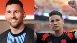 Messi e James Rodríguez na Copa América 2024 Foto 1: Hector Vivas Foto 2: Foto: Lachlan Cunningham/Getty Images)
