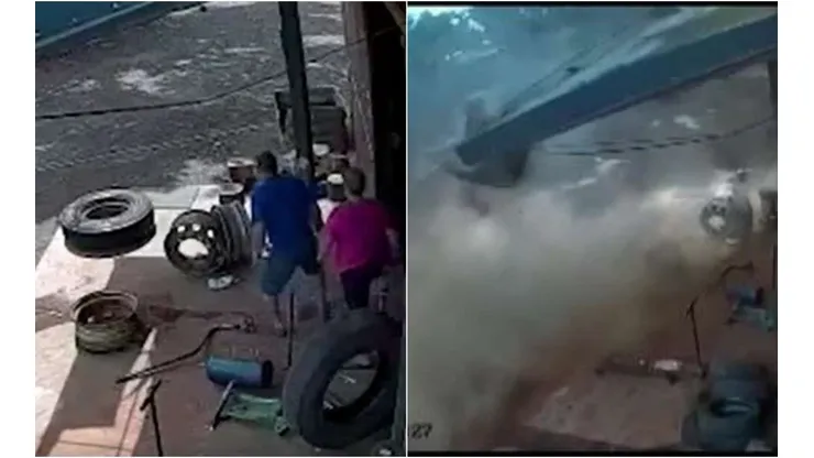Pneu explodiu e quase atingiu um casal