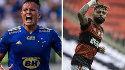 Montagem: fotos de Gustavo Aleixo/Cruzeiro e Alexandre Vidal/CRF - Edu está na frente de nomes como Gabigol na artilharia do futebol brasileiro em 2022