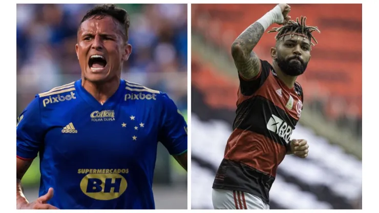 Montagem: fotos de Gustavo Aleixo/Cruzeiro e Alexandre Vidal/CRF - Edu está na frente de nomes como Gabigol na artilharia do futebol brasileiro em 2022