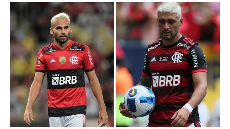 Montagem: fotos de Thiago Ribeiro e Gil Gomes/AGIF - Thiago Maia e Arrascaeta possuem contratos longos no Flamengo, válidos até o fim de 2026