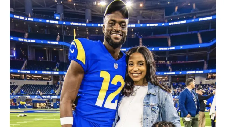 Foto reprodução Instagram de Van Jefferson - Jogador com sua esposa no SoFi Stadium