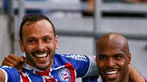 Yago Felipe comemora gol do Bahia.Volante está na mira do Peixe.