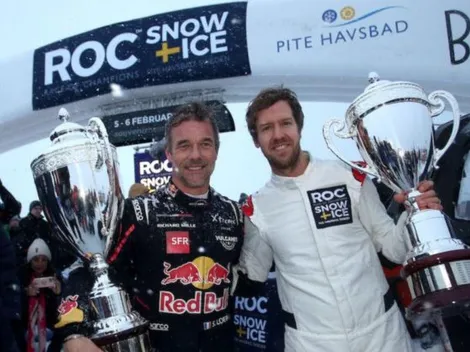 Vettel não consegue abrir garrafa de champagne e brinda com gelo