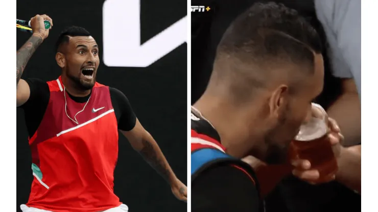 Kyrgios bebeu um gole de uma cerveja depois de ganhar o seu jogo no Australian Open
