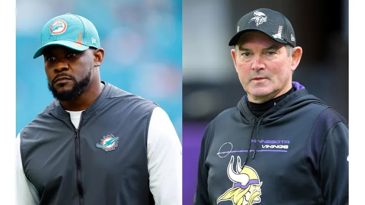 Brian Flores e Mike Zimmer: dois técnicos que foram dispensados de Dolphins e Vikings, respectivamente (Getty Images)