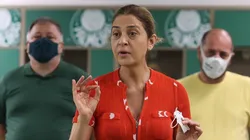 - A presidente Leila Pereira, da SE Palmeiras, durante boas-vindas ao elenco, na Academia de Futebol