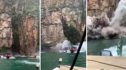 O vídeo dividido em trechos do desabamento da rocha