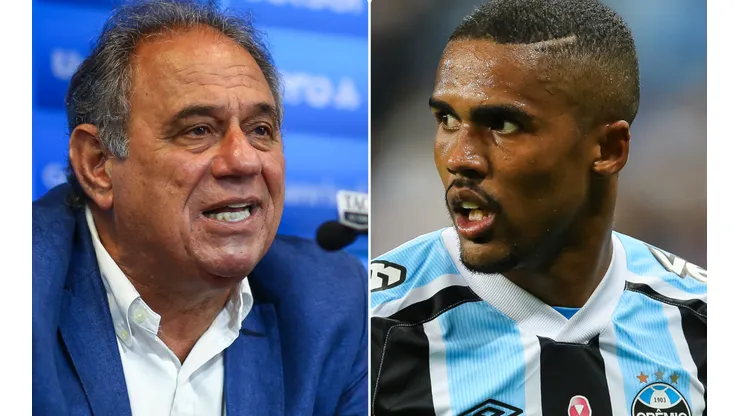 Fotos: Lucas Uebel/Grêmio/Divulgação e Pedro H. Tesch/AGIF - Dênis Abrahão e Douglas Costa: dirigente se manifestou sobre nova polêmica