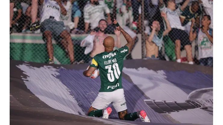 Foto: Ettore Chiereguini/AGIF - Felipe Melo comemora com a torcida do Palmeiras