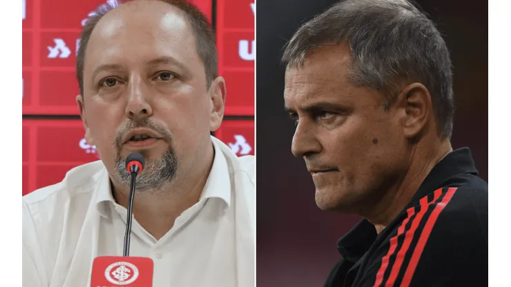 Fotos: Ricardo Duarte/Internacional/Divulgação - Barcellos e Aguirre: técnico tem futuro indefinido no Colorado