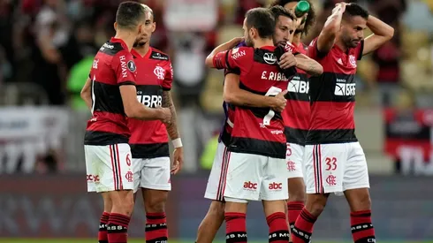 Jogadores do Flamengo comemoram gol pela Copa Libertadores (Foto: Getty Images)