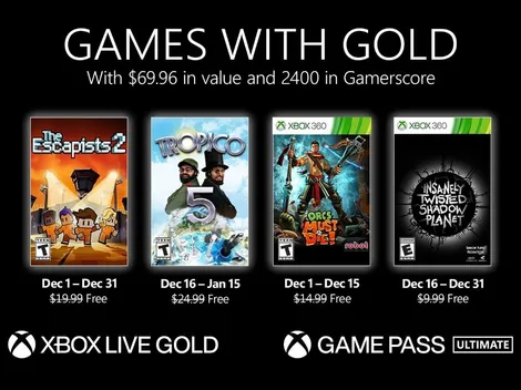 Jogos do Xbox Games with Gold de dezembro foram revelados