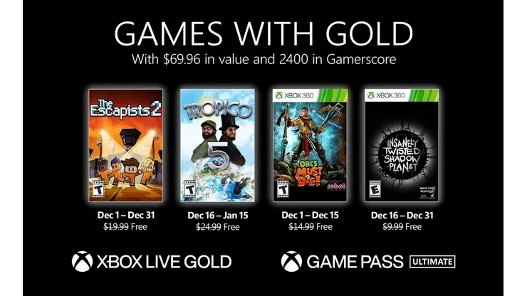 Jogos do Xbox Games with Gold de dezembro foram revelados