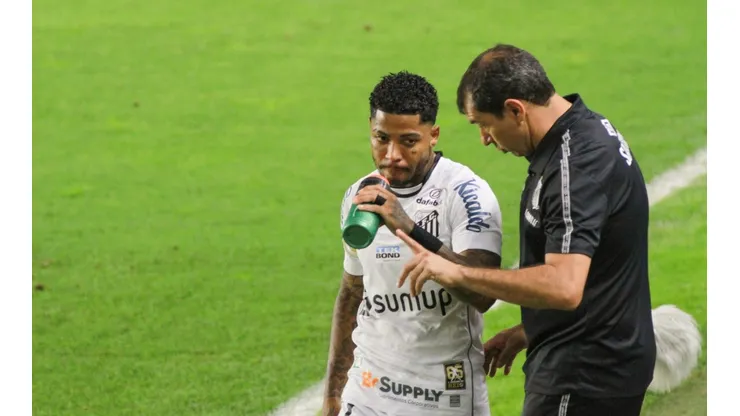 Carille e Marinho conversando em duelo do Santos (Foto: Fernanda Luz/AGIF)