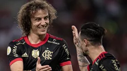 David Luiz comemora com Michael um dos gols do Flamengo contra o Atlético-GO (Foto: Jorge Rodrigues/AGIF)