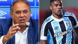 Foto: Lucas Uebel/Grêmio/Divulgação - Dênis Abrahão e Douglas Costa: VP procurou o meia-atacante nos bastidores