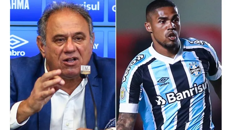 Foto: Lucas Uebel/Grêmio/Divulgação - Dênis Abrahão e Douglas Costa: VP procurou o meia-atacante nos bastidores