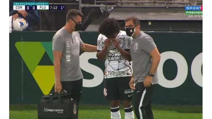 Corinthians perde Willian no começo da partida contra o Fluminense. (Foto: Reprodução)