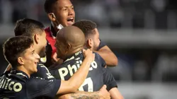 Jogadores comemoram o gol de Wagner Leonardo contra o Grêmio (Santos/Reprodução)