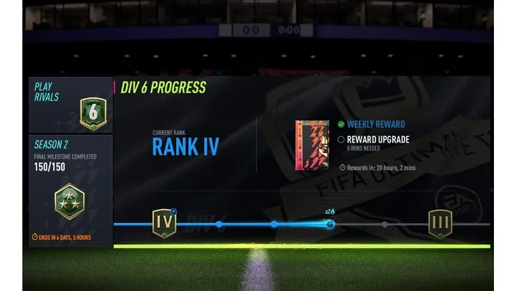 Exemplo da nova interface da Division Rivals de FIFA 22