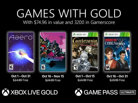 Aaero e Castlevania: Harmony of Despair são destaques do Xbox Games with Gold de outubro