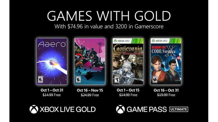 Aaero e Castlevania: Harmony of Despair são destaques do Xbox Games with Gold de outubro