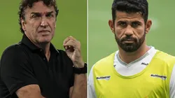 Cuca e Diego Costa: técnico avaliou a presença do centroavante como titular do Galo (Fotos: Thiago Ribeiro/AGIF e Kely Pereira/AGIF)