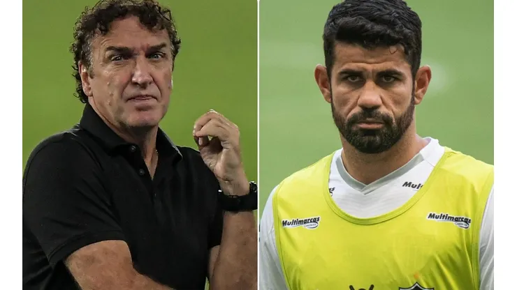 Cuca e Diego Costa: técnico avaliou a presença do centroavante como titular do Galo (Fotos: Thiago Ribeiro/AGIF e Kely Pereira/AGIF)